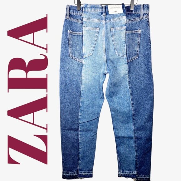 NWT ZARA CONTRAST 2-TONE CROPPED STRAIGHT LEG MID RISE, SIZE 12 - Picture 4 of 16